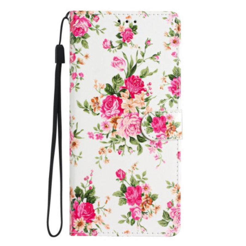 Flip Case Für Moto G73 5G Mit Kordel Riemen Liberty Flowers