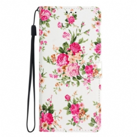 Flip Case Für Moto G73 5G Mit Kordel Riemen Liberty Flowers