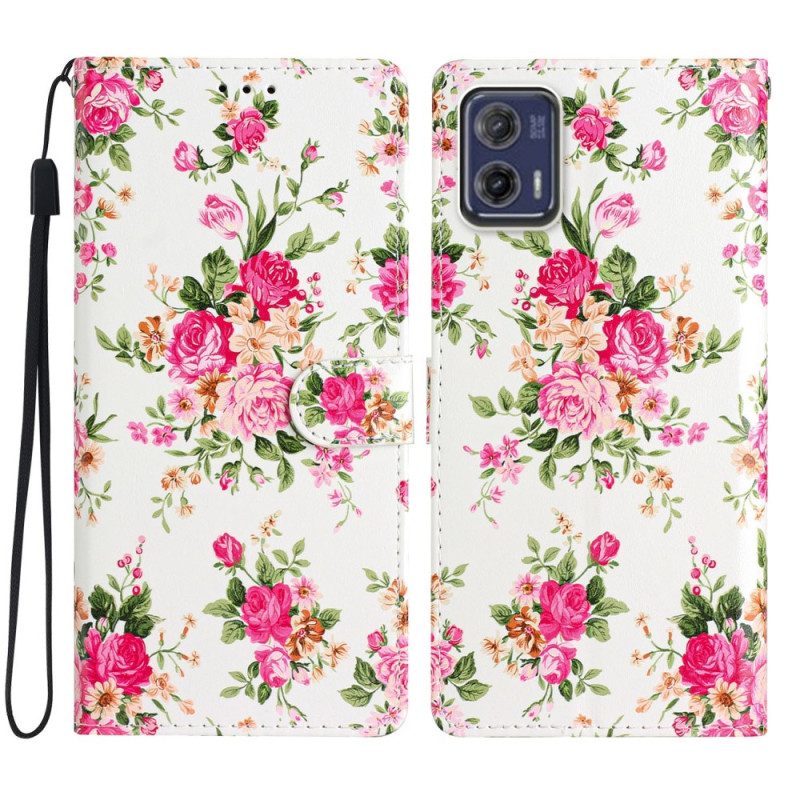 Flip Case Für Moto G73 5G Mit Kordel Riemen Liberty Flowers