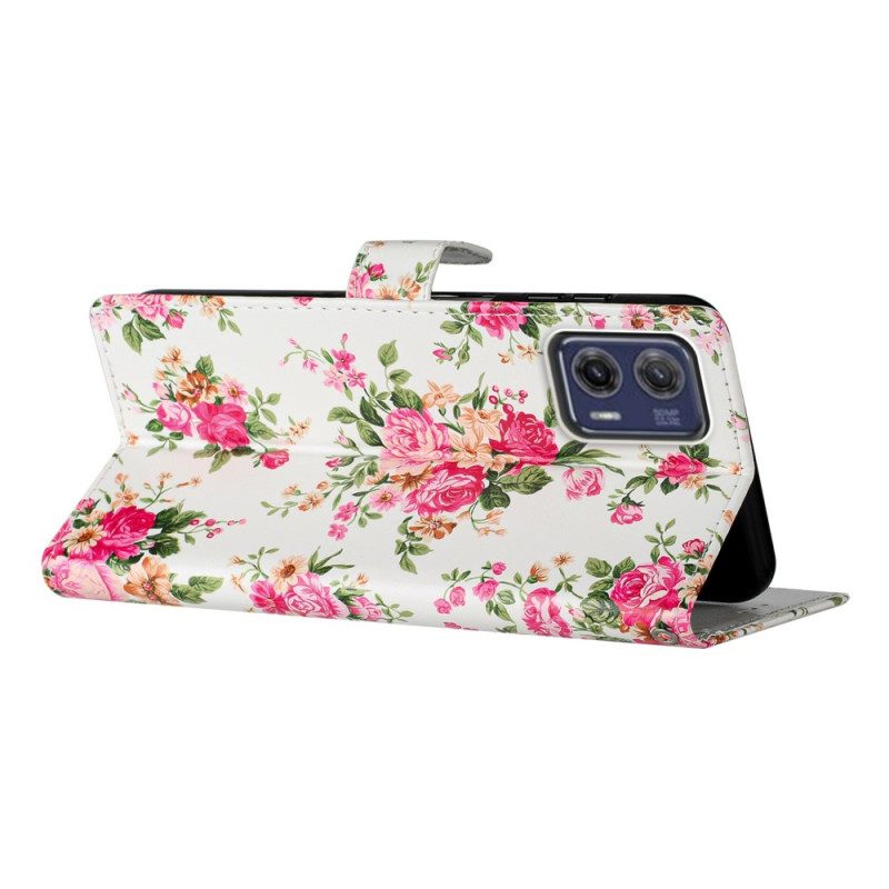 Flip Case Für Moto G73 5G Mit Kordel Riemen Liberty Flowers