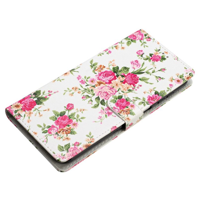 Flip Case Für Moto G73 5G Mit Kordel Riemen Liberty Flowers