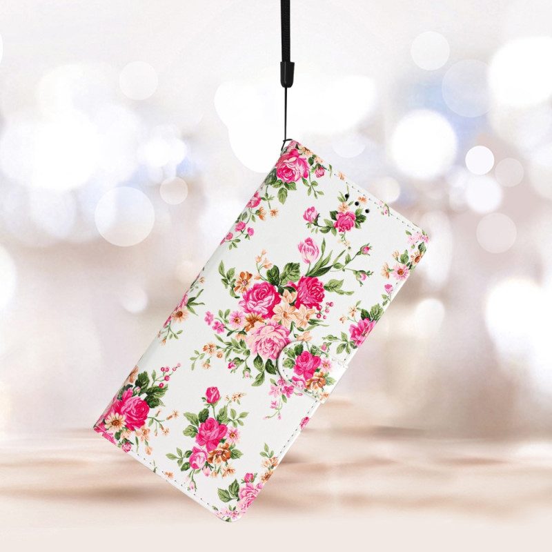 Flip Case Für Moto G73 5G Mit Kordel Riemen Liberty Flowers