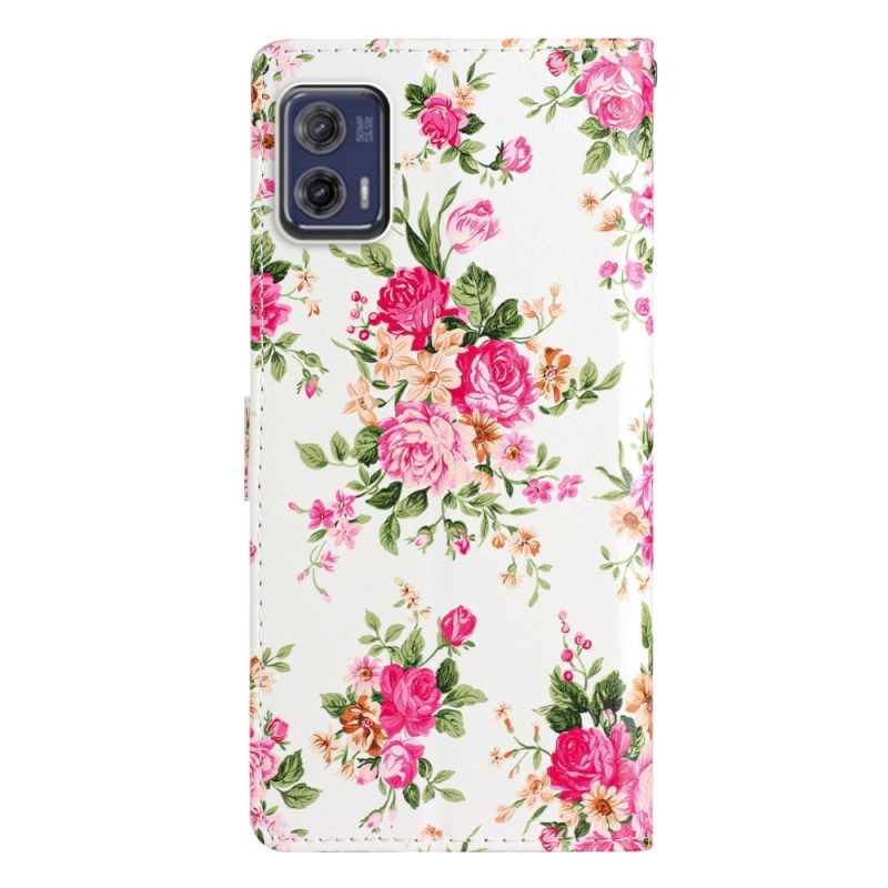 Flip Case Für Moto G73 5G Mit Kordel Riemen Liberty Flowers