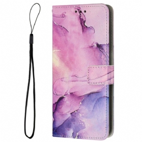 Flip Case Für Samsung Galaxy M13 Marmor Mit Lanyard