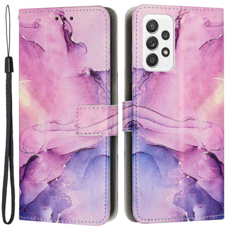 Flip Case Für Samsung Galaxy M13 Marmor Mit Lanyard