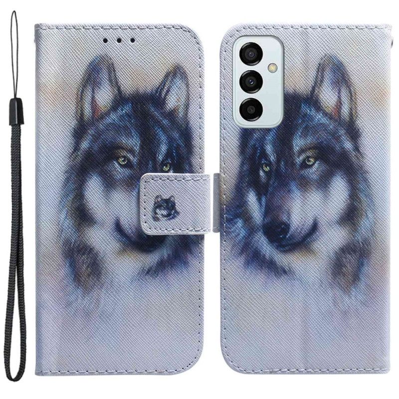 Flip Case Für Samsung Galaxy M13 Mit Kordel Riemchen-aquarell-hund