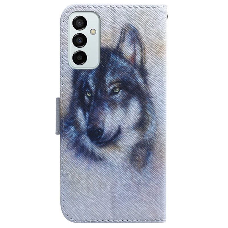 Flip Case Für Samsung Galaxy M13 Mit Kordel Riemchen-aquarell-hund