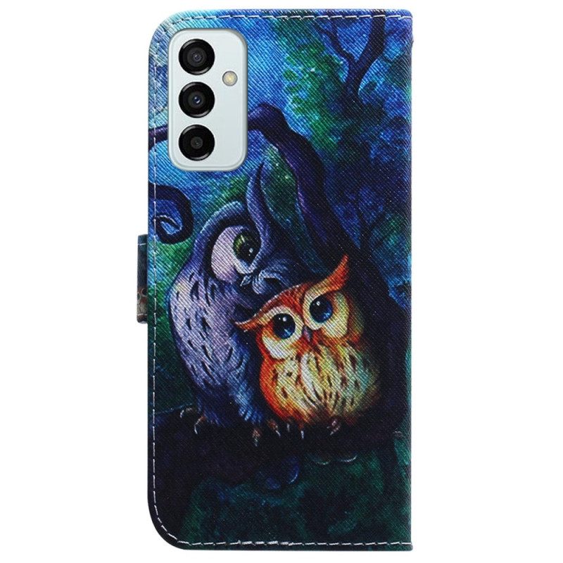 Flip Case Für Samsung Galaxy M13 Mit Kordel Riemchen-eulen-malerei