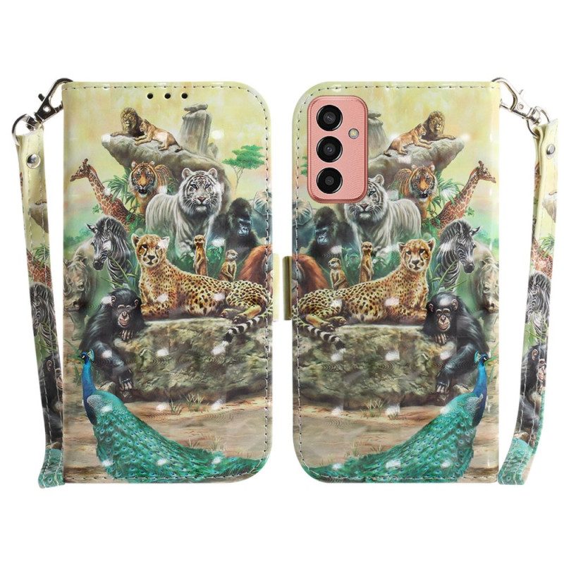 Flip Case Für Samsung Galaxy M13 Mit Kordel Tanga-safari-tiere