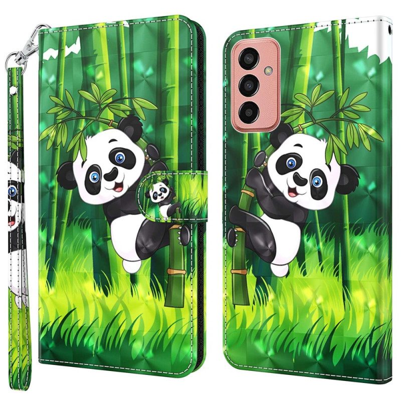 Flip Case Für Samsung Galaxy M13 Panda Und Bambus Mit Schlüsselband