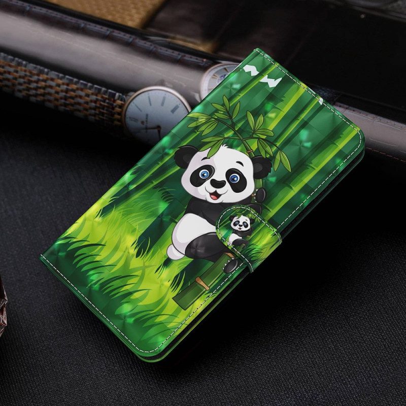 Flip Case Für Samsung Galaxy M13 Panda Und Bambus Mit Schlüsselband