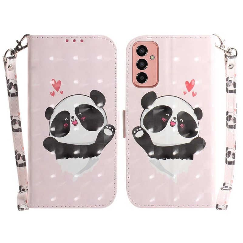 Lederhüllen Für Samsung Galaxy M13 Love Panda Mit Schlüsselband