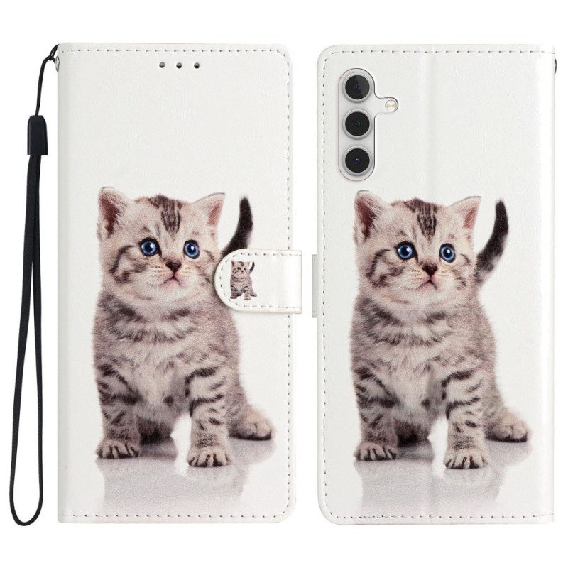 Flip Case Für Samsung Galaxy A54 5G Mit Kordel Hübsches Kätzchen Mit Riemen