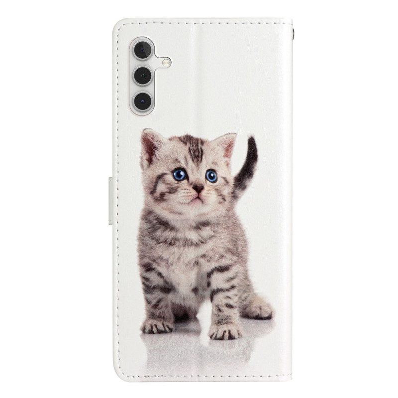 Flip Case Für Samsung Galaxy A54 5G Mit Kordel Hübsches Kätzchen Mit Riemen