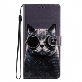 Flip Case Für Samsung Galaxy A54 5G Mit Kordel Katzen-riemenbrille