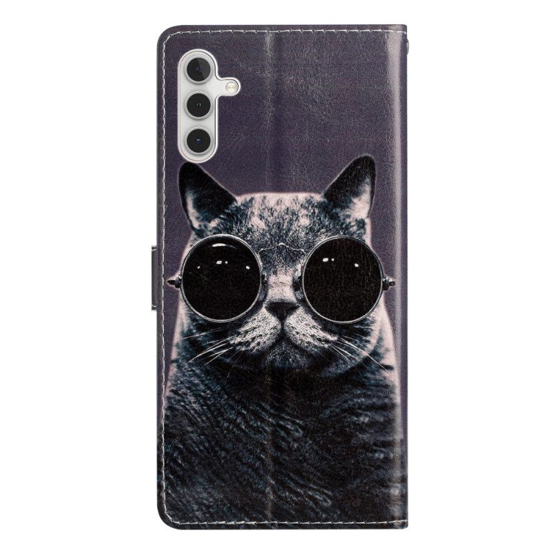 Flip Case Für Samsung Galaxy A54 5G Mit Kordel Katzen-riemenbrille