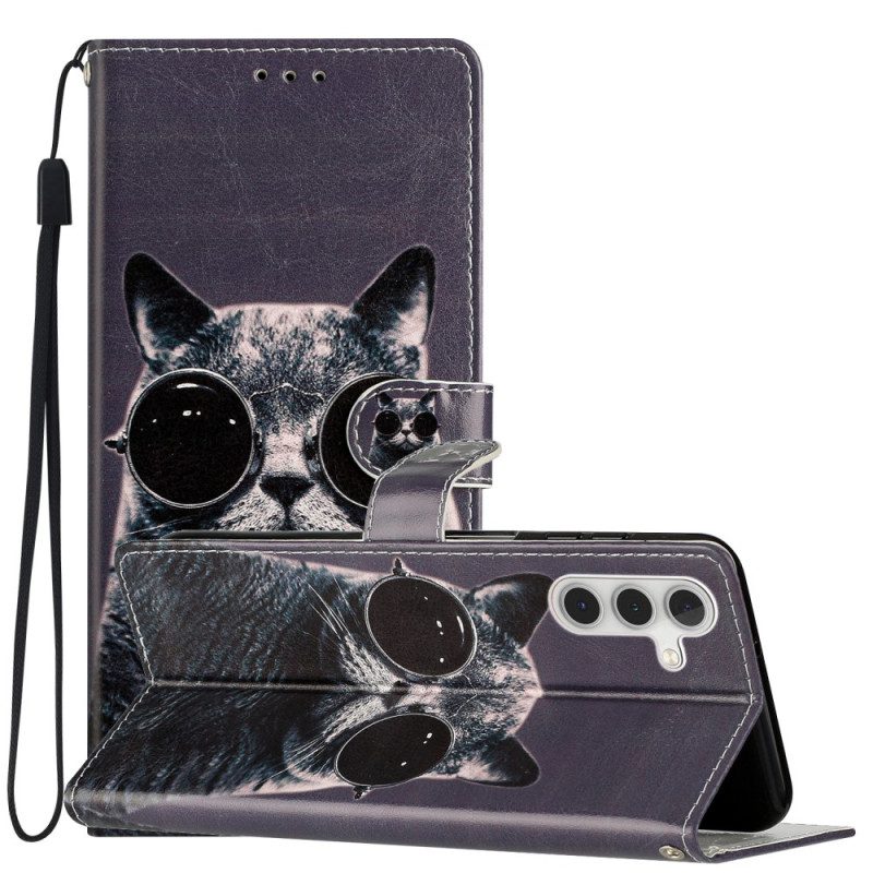 Flip Case Für Samsung Galaxy A54 5G Mit Kordel Katzen-riemenbrille