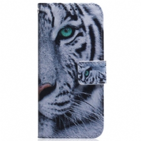 Flip Case Für Samsung Galaxy A54 5G Mit Kordel Riemchenweißer Tiger