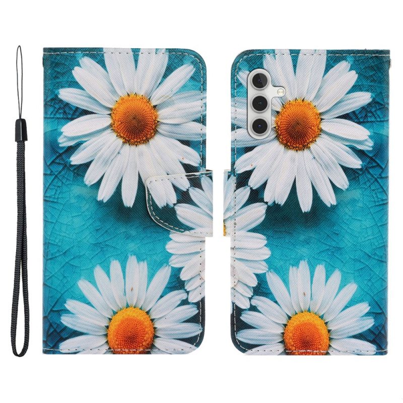 Flip Case Für Samsung Galaxy A54 5G Mit Kordel Schwarzes Riemchen