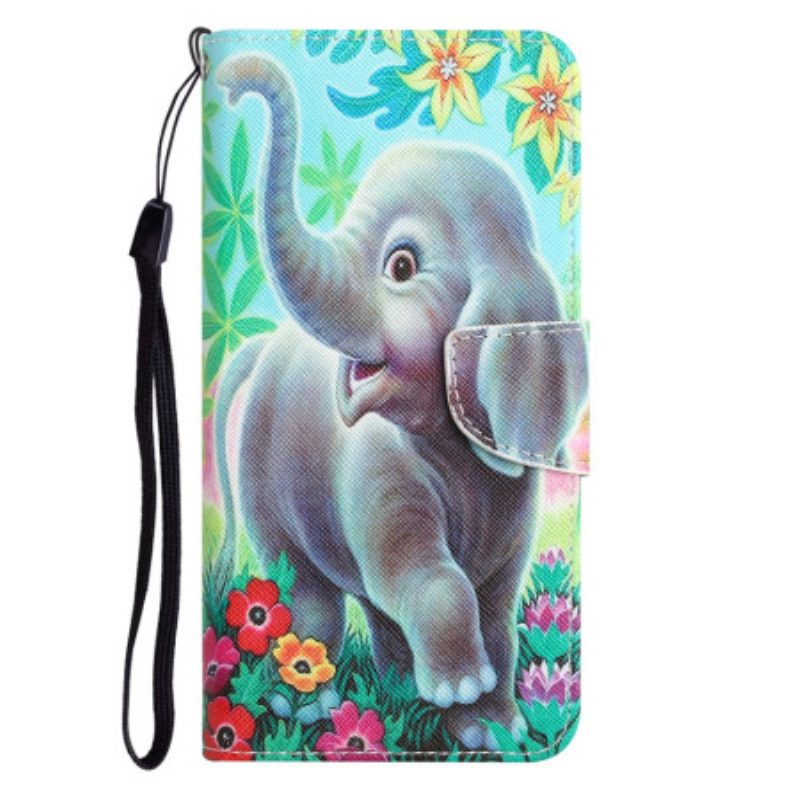 Lederhüllen Für Samsung Galaxy A54 5G Mit Kordel Fröhlicher Elefant Mit Schlüsselband