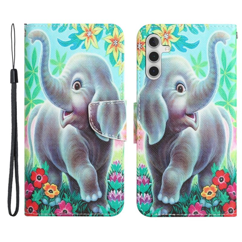 Lederhüllen Für Samsung Galaxy A54 5G Mit Kordel Fröhlicher Elefant Mit Schlüsselband