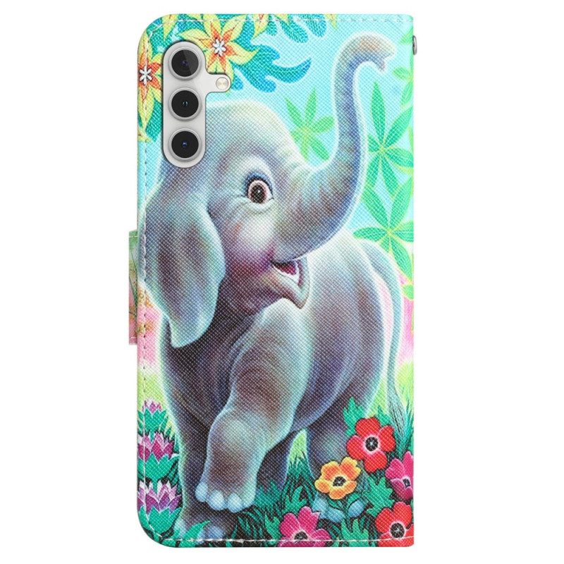 Lederhüllen Für Samsung Galaxy A54 5G Mit Kordel Fröhlicher Elefant Mit Schlüsselband