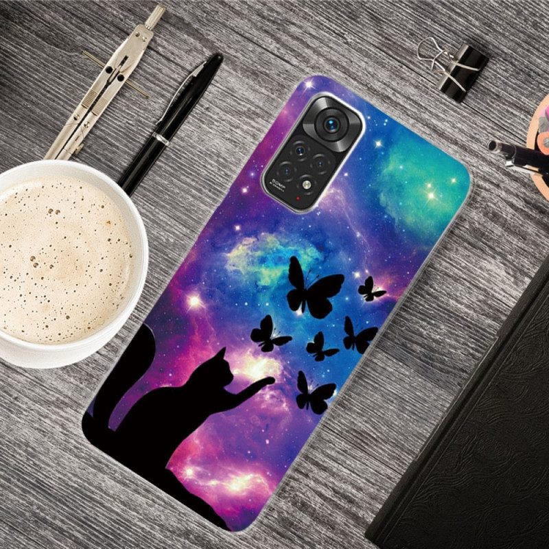 Hülle Für Xiaomi Redmi Note 11 / 11S Katze Und Schmetterlinge Im Weltraum