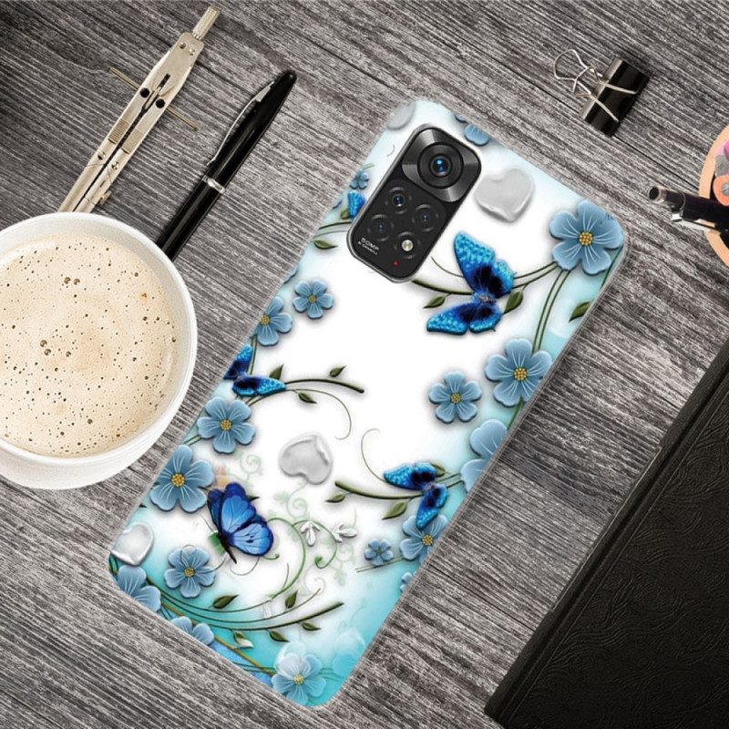 Hülle Für Xiaomi Redmi Note 11 / 11S Nahtlose Retro-schmetterlinge Und Blumen