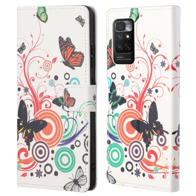 Lederhüllen Für Xiaomi Redmi Note 11 / 11S Schmetterlinge Und Blumen