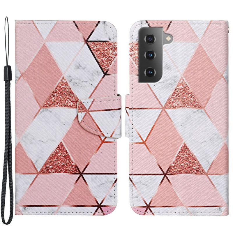 Flip Case Für Samsung Galaxy S22 Plus 5G Marmor Und Pailletten Mit Riemen