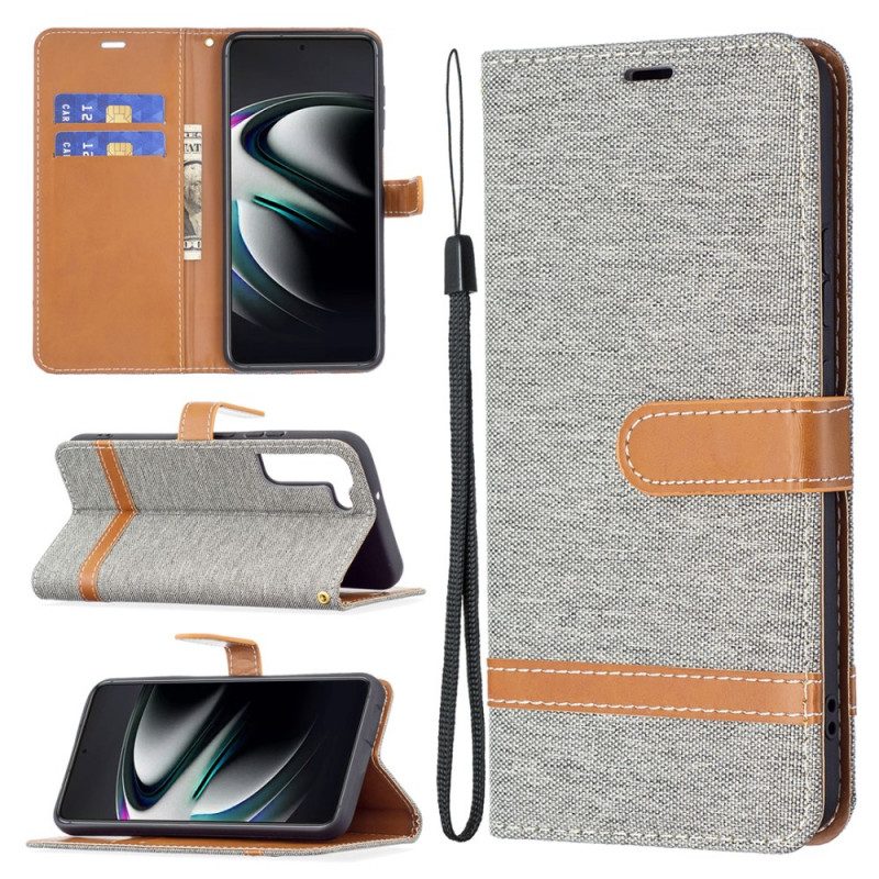 Flip Case Für Samsung Galaxy S22 Plus 5G Mit Kordel Armband In Stoff- Und Lederoptik