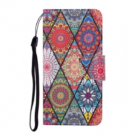 Flip Case Für Samsung Galaxy S22 Plus 5G Patchwork Mit Schlüsselband