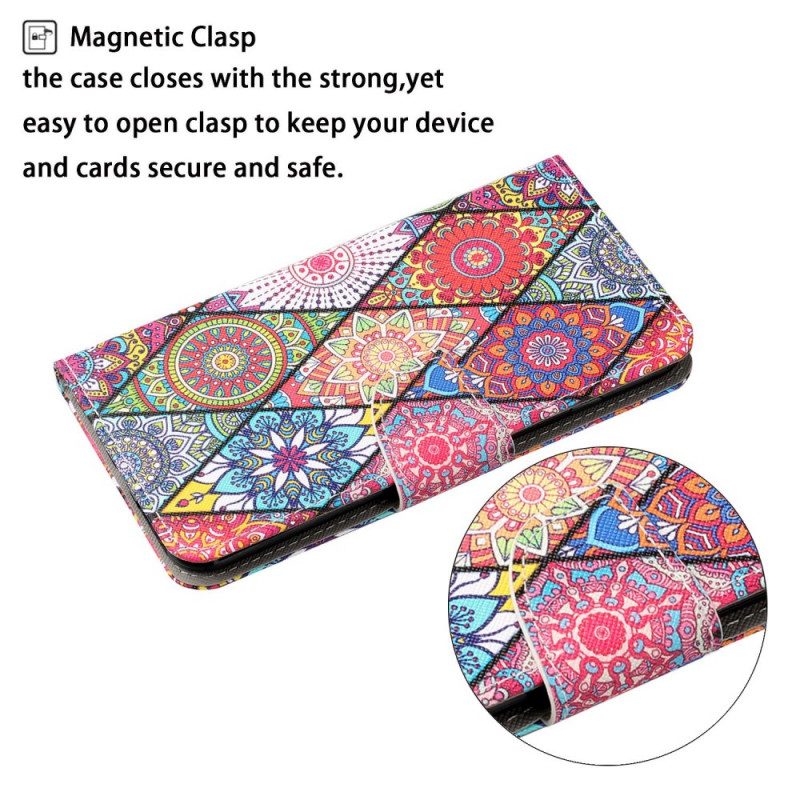 Flip Case Für Samsung Galaxy S22 Plus 5G Patchwork Mit Schlüsselband