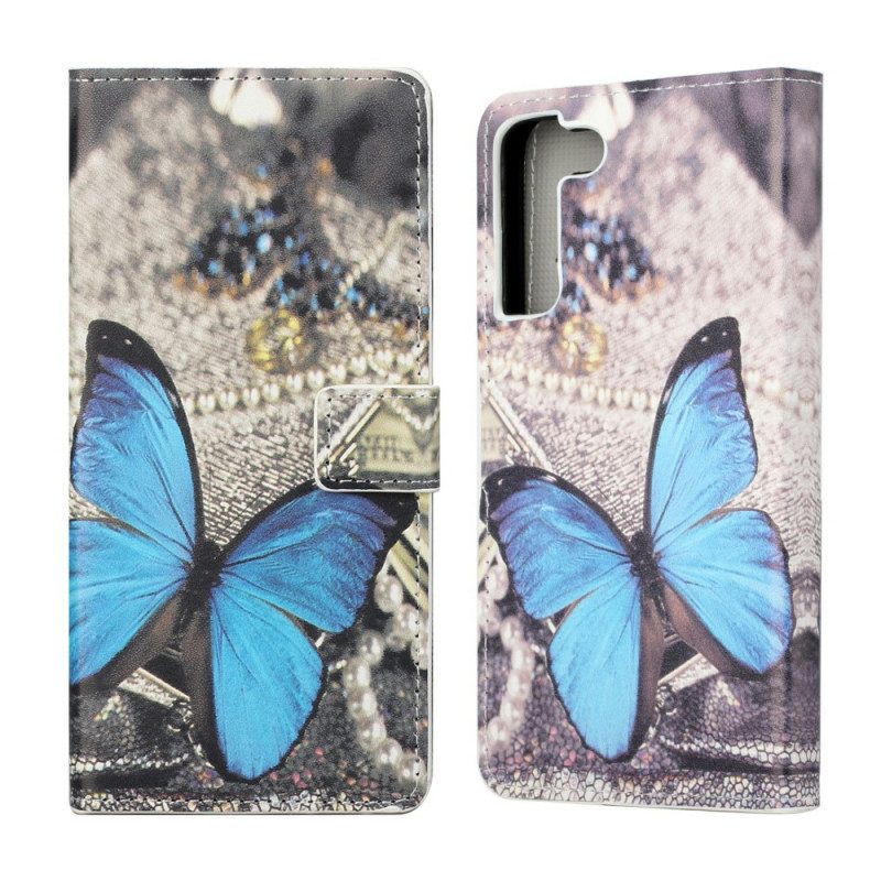 Flip Case Für Samsung Galaxy S22 Plus 5G Schmetterling Prestige Blau