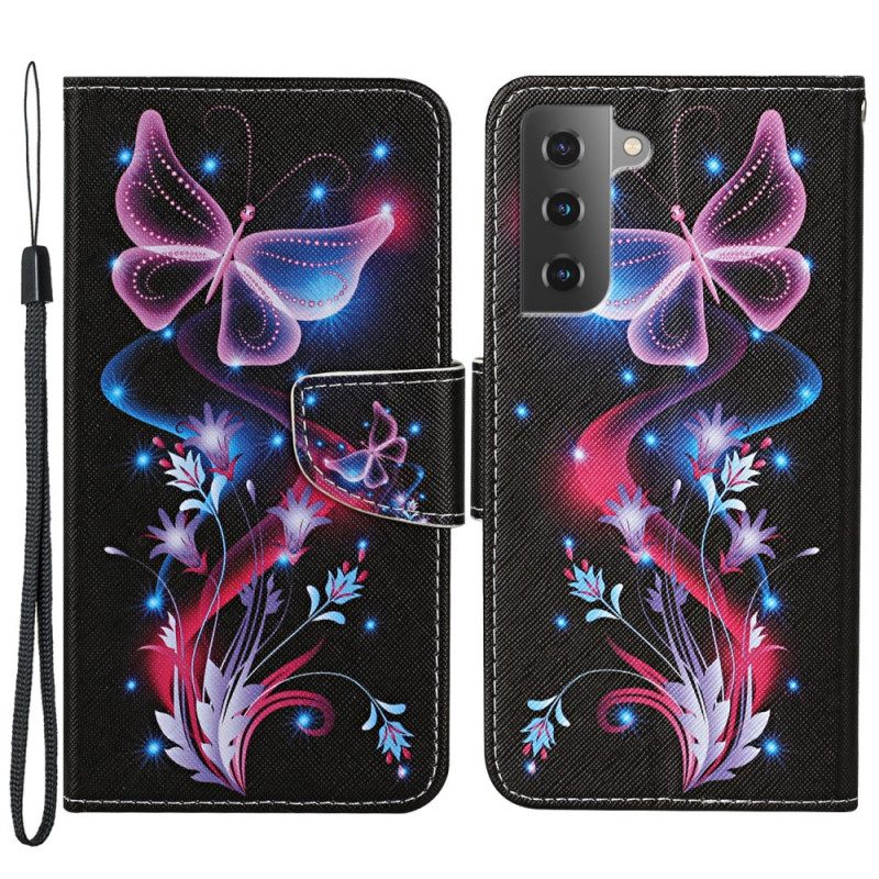 Flip Case Für Samsung Galaxy S22 Plus 5G Schmetterlinge Und Schlüsselband