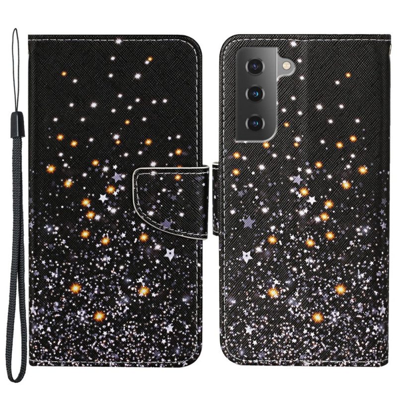 Flip Case Für Samsung Galaxy S22 Plus 5G Sterne Und Pailletten Mit Schlüsselband