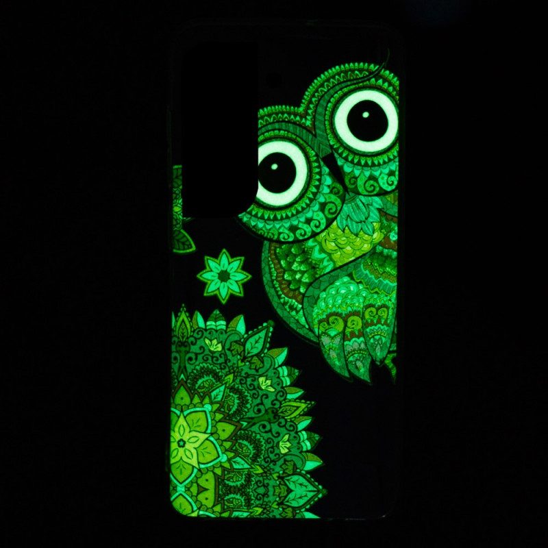 Handyhülle Für Samsung Galaxy S22 Plus 5G Fluoreszierendes Eulen-mandala