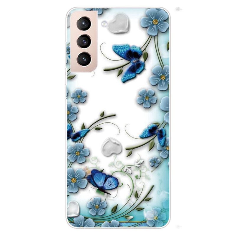 Handyhülle Für Samsung Galaxy S22 Plus 5G Retro-schmetterlinge Und Blumen