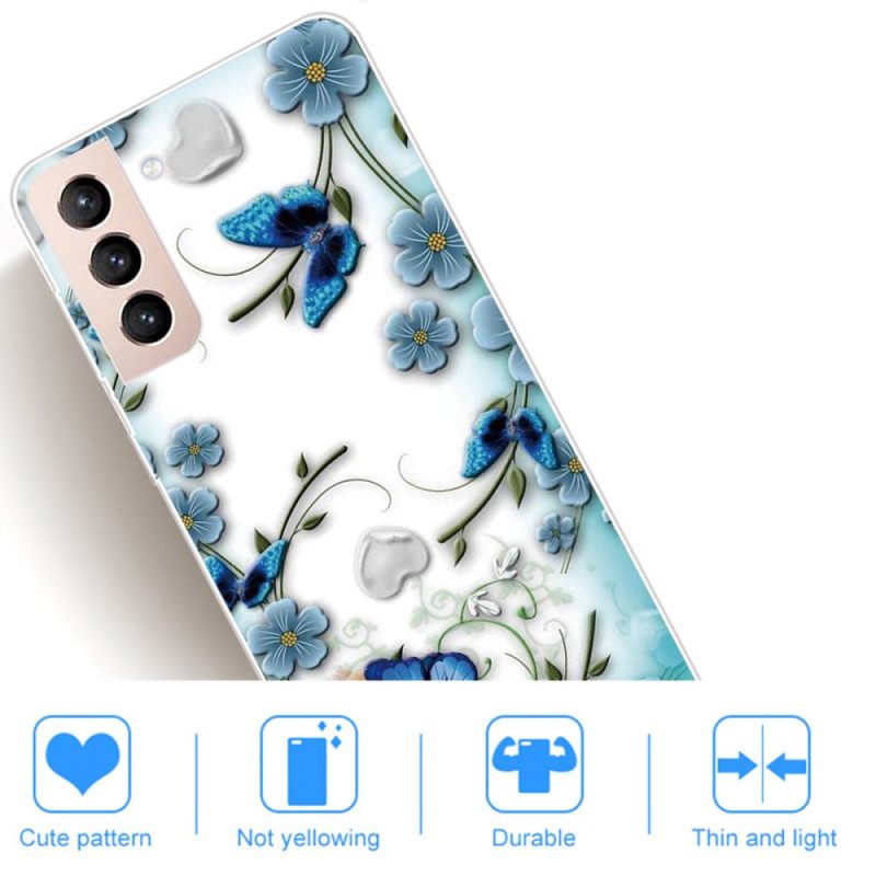 Handyhülle Für Samsung Galaxy S22 Plus 5G Retro-schmetterlinge Und Blumen