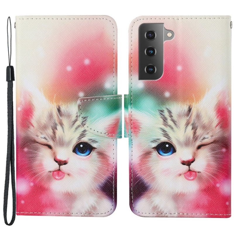 Lederhüllen Für Samsung Galaxy S22 Plus 5G Königliche Katze Mit Schlüsselband