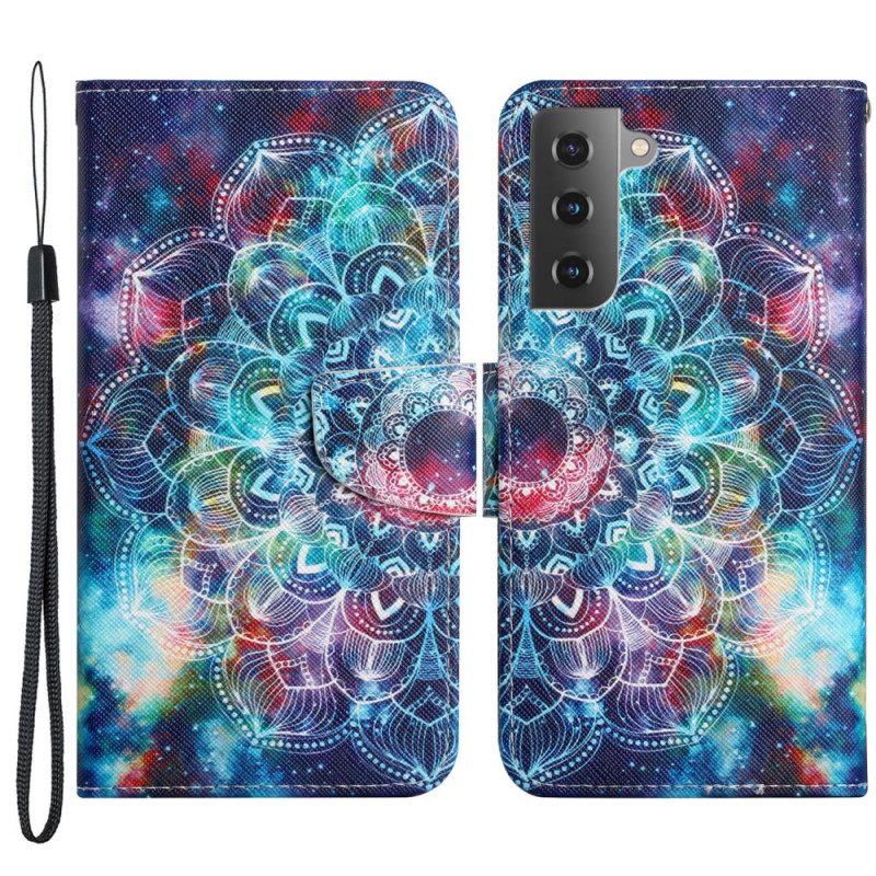 Lederhüllen Für Samsung Galaxy S22 Plus 5G Mit Kordel Auffälliger Halber Mandala-riemchen