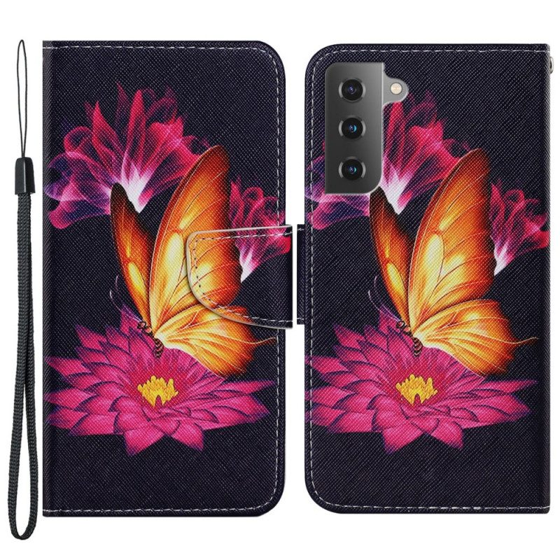 Lederhüllen Für Samsung Galaxy S22 Plus 5G Schmetterling Und Lotus