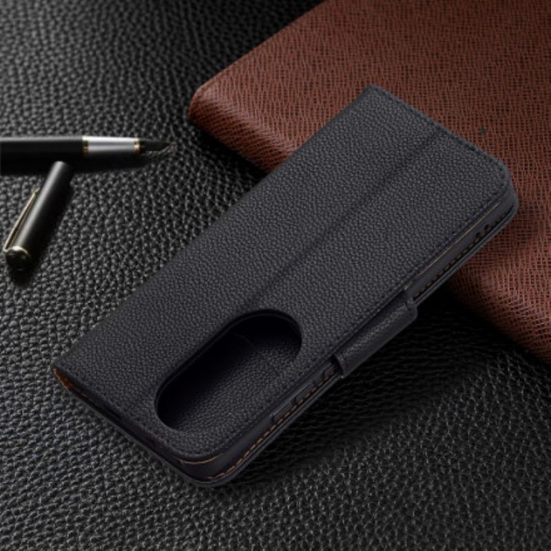 Lederhüllen Für Huawei P50 Pro Flip Case Lychee Rabat Oblique