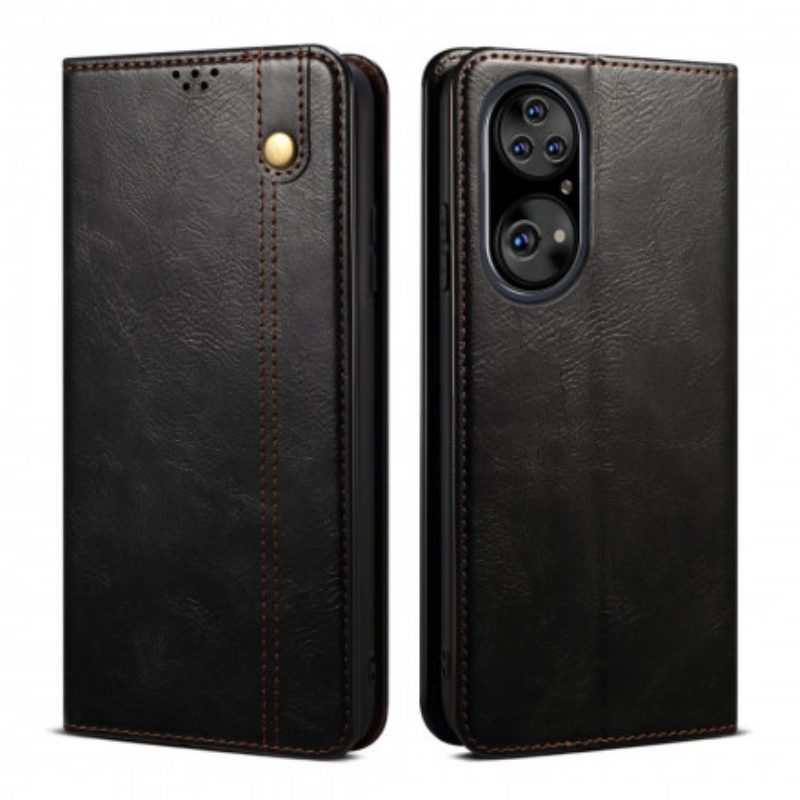 Schutzhülle Für Huawei P50 Pro Flip Case Gewachstes Kunstleder