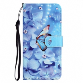 Flip Case Für Xiaomi Redmi Note 12 4G Mit Kordel Blaues Armband