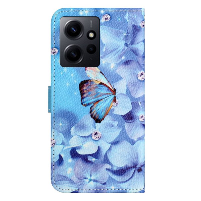 Flip Case Für Xiaomi Redmi Note 12 4G Mit Kordel Blaues Armband