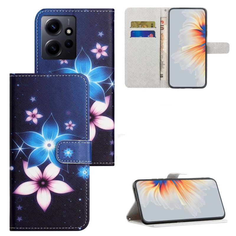 Flip Case Für Xiaomi Redmi Note 12 4G Mit Kordel Mondriemenblumen