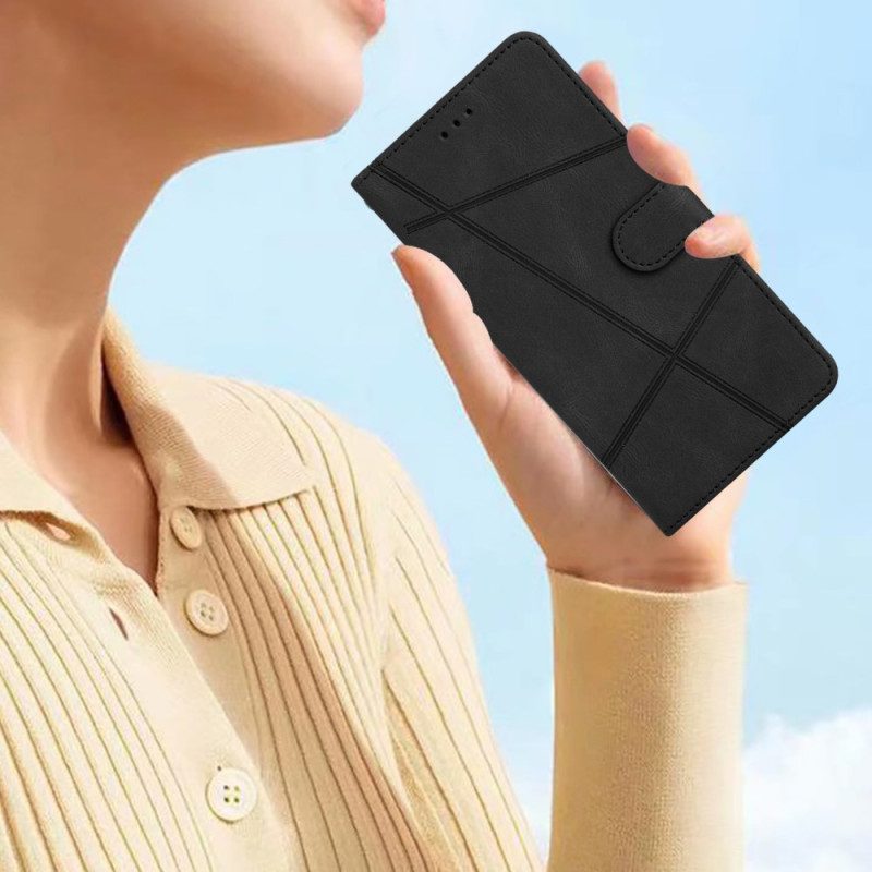 Flip Case Für Xiaomi Redmi Note 12 4G Mit Kordel Riemchen-geometrisch