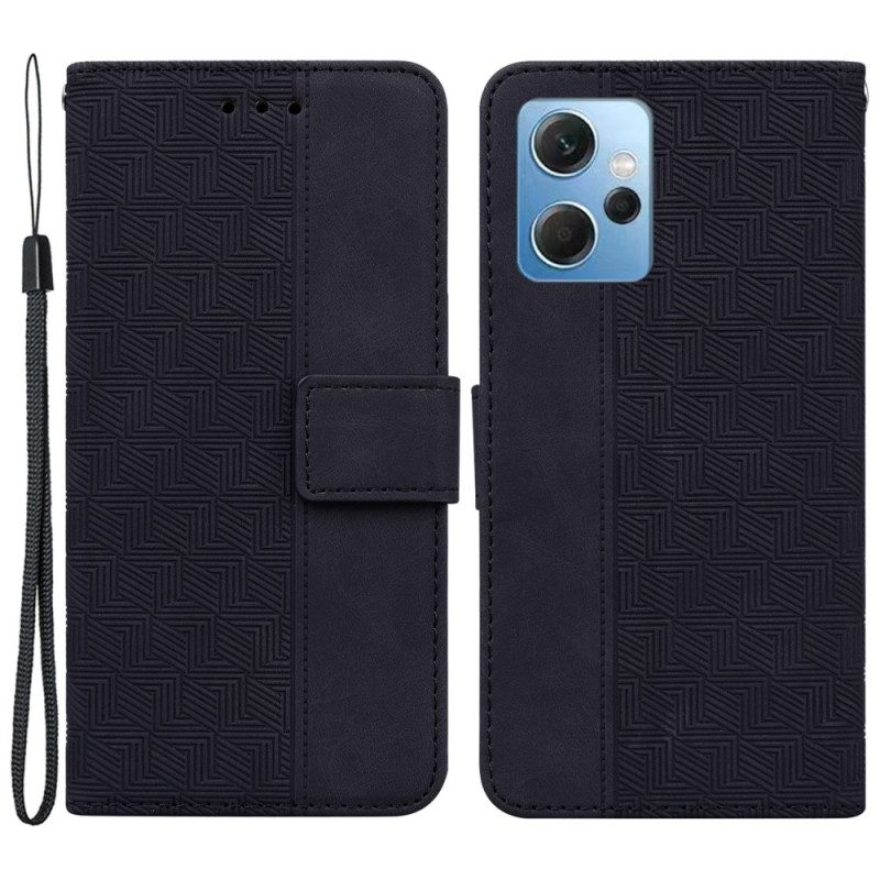 Flip Case Für Xiaomi Redmi Note 12 4G Mit Kordel Riemchenmuster