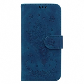 Flip Case Für Xiaomi Redmi Note 12 4G Mit Kordel Riemchenrosen Und Schmetterlinge